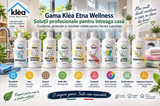 Produse pentru curățenie Klea de la Etna Wellness pentru bucătărie, baie, inox și întreținerea locuinței