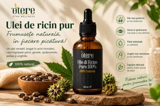 Ulei de ricin pur Etna Wellness 100 ml pentru îngrijirea părului, genelor, sprâncenelor, pielii și unghiilor.